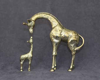 Giraffe Sculpture, Baby Giraffe, Mother Giraffe, Graffe Statue, Table Decor, Christmas Gift Handmade Brass, Giraffe Decor