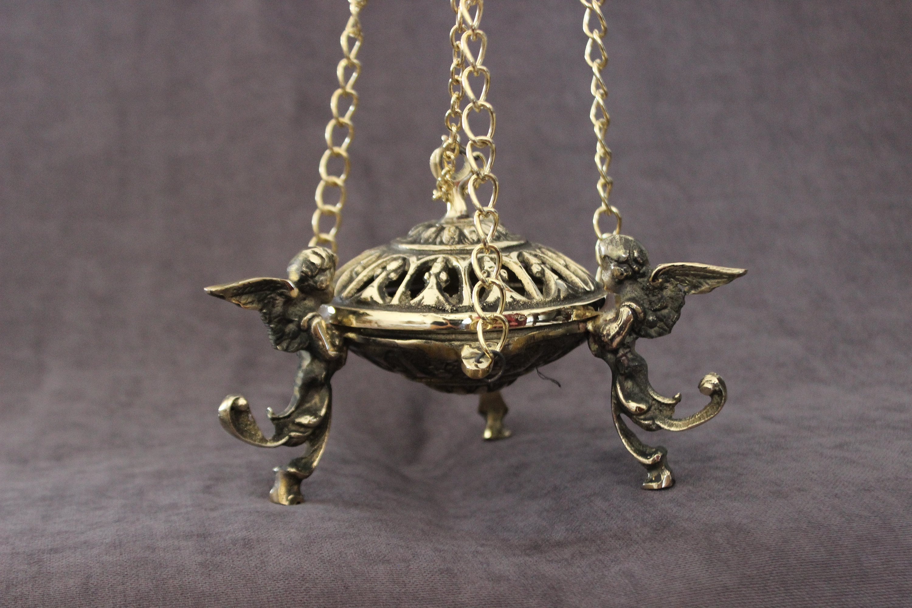 Handmade Brass Censer, Wall Hanging Censer, Angel Figurine, Censer Burner, Censer Catholic, Censer Chain, Vintage Censer, Wall Decor
