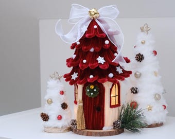 Handmade Christmas House Christmas Fairy House Light Up Christmas Village Decor Pipe Cleaner House Christmas Gift Cozy Holiday Decoration