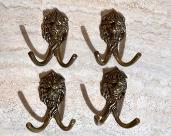 4 vintage messing wandhaken leeuwenkop