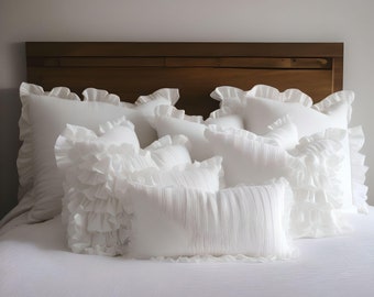 Buy RUFFLED PILLOW CASES | Custom-Sized Shams All-Sided Ruffled Linen Pillow Cover Shabby Chic Pillow Shams with Ruffles Custom Pillowcases