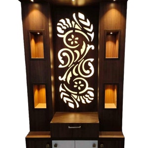 6x6 Wooden Temple White for Home and Office | Home Temple | Puja Mandir |Wall Hanging & Table Top Home Mandir, ( Color Brown) Pooja temple