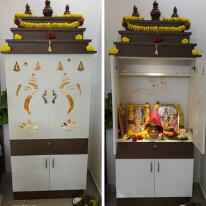 18x12x10 Wooden Temple White for Home and Office|Home Temple| Puja Mandir |Wall Hanging & Table Top Home Mandir, ( Color Brown) Pooja temple