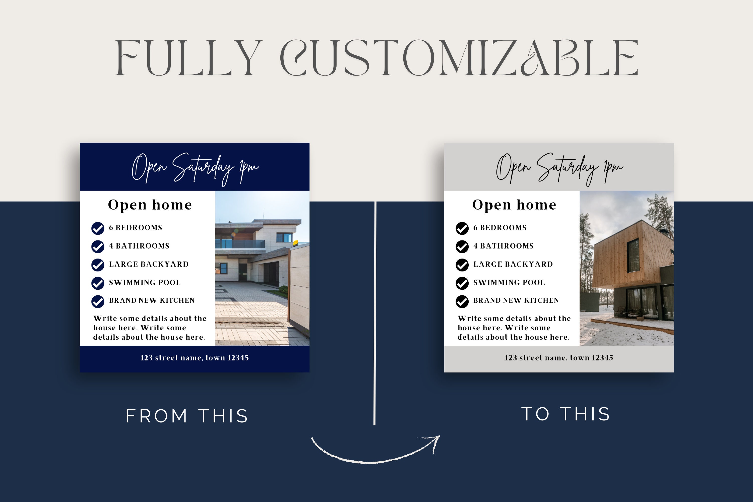 100 Navy Blue Real Estate Social Media Canva Template, Real Estate
