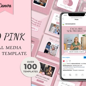100 różowych szablonów na Instagram | Różowe szablony mediów społecznościowych | Szablony Canva Beauty | Dziewczęce szablony postów na Instagram | Szablony zaręczynowe