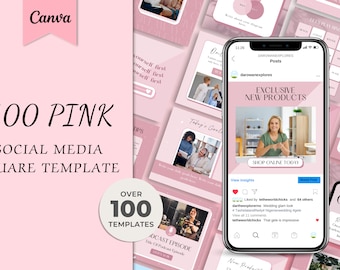 100 Pink Instagram Templates | Pink Social Media Templates| Canva Beauty Templates| Girly Instagram Post Templates | Engagement templates