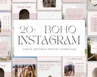 Plantillas Boho Instagram para Canva, Plantilla de publicación de Instagram, Plantillas neutrales de publicaciones de Instagram Plantillas Boho Instagram Plantilla de redes sociales