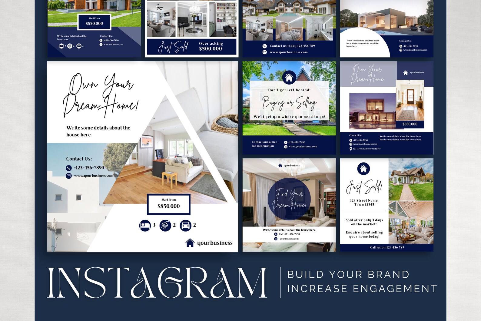 100 Navy Blue Real Estate Social Media Canva Template, Real Estate ...