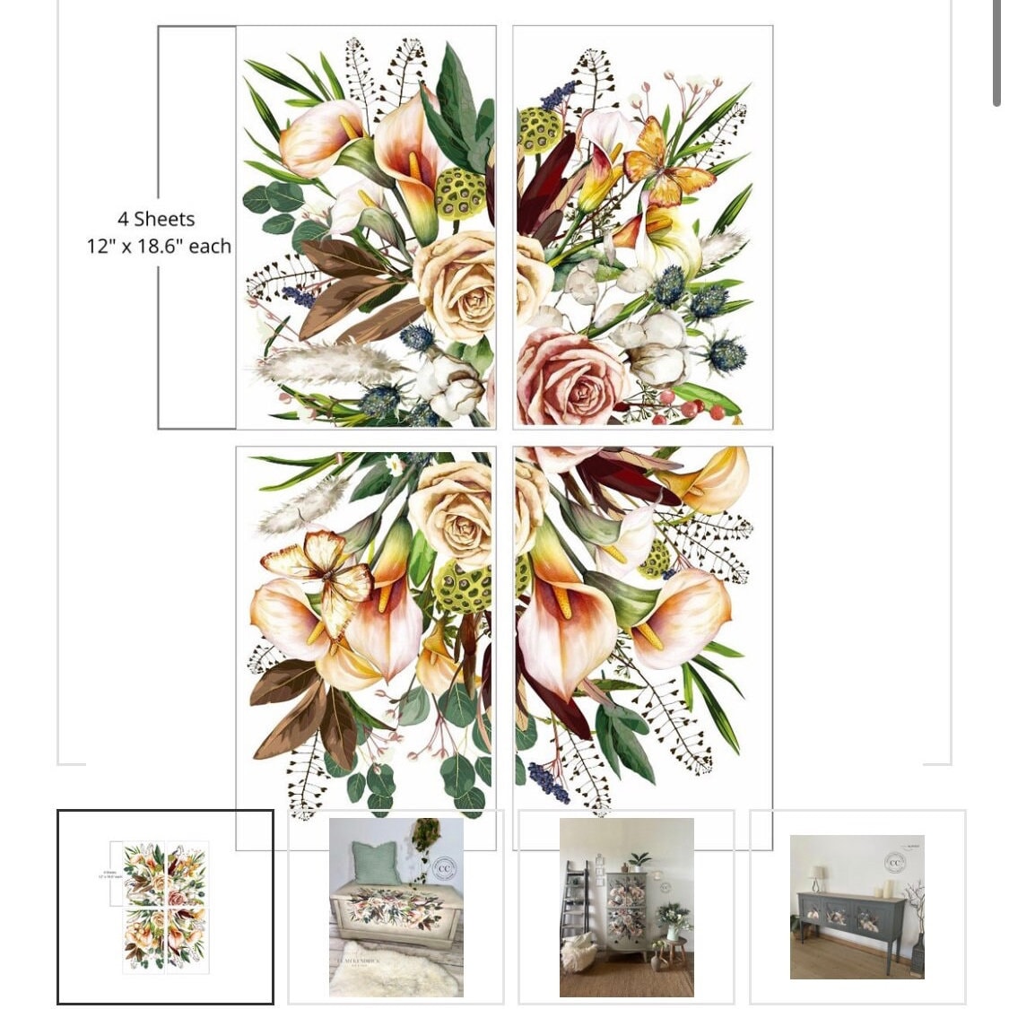 Dixie Belle's Furniture Transfer Savi’s Bouquet Easy to Use Decoupage Designer Look Artisan  Furniture Rub-on