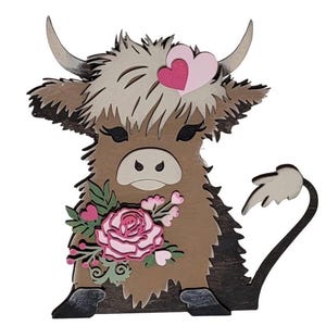 Heidi the Highland Cow Wood Cutouts Kit - Highland Cow - Cow Craft - Farmhouse - Decoration - Wood Craft - DIY - Custom Look - Wooden