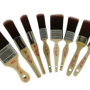 May include: A set of eight paint brushes with wooden handles and natural bristles. The brushes are labeled "The One" and come in various sizes, including a mini brush.