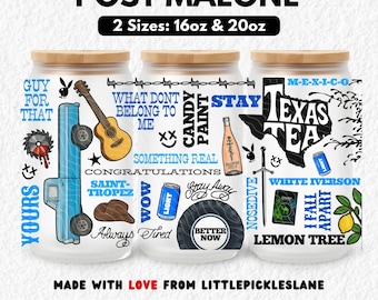 Post Malone Tumbler Wrap 16oz 20oz Libbey Glass Can, Posty Country Music Beer Cans Cup Wraps, Big Ass Stadium Tour, Sublimation UVDTF Design