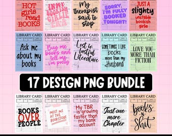 Bundel met bibliotheekpasstickers met boekcitaten (PNG), printbare stickers met meisjesachtige boekcitaten, digitale downloadbare PNG-stickerbundels