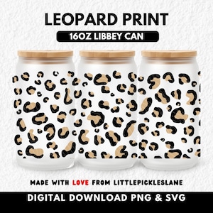 Leopard Pattern 16oz Can Tumbler Wrap, Libbey Cup Glasses, Sublimation UVDTF Design, Digital Download PNG SVG
