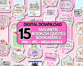 Magnetic Printable Bookmark Quotes, Bookish Quote Printables, Sublimation UVDTF Designs, Cricut Bookmarks Bundle Digital Download PNG JPG