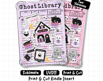 Halloween Kindle afdrukbare hoes insteekomslag, spookachtige leesgrage afdruk thuis Bibliotheekkaartomslagen digitale download, png-/pdf-bestand