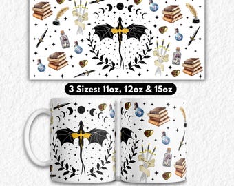 Fourth Wing Sublimation Mug Wraps PNG, Coffee Mugs Designs, Tea Cup Digital Wrap for Prints, Dragon Bookish Books Lover, Book Club Girl