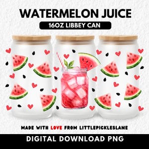 Watermeloen Tumbler Wrap, 16oz Libbey glazen blikverpakkingen, cocktailsap, drankjes, sublimatie UVDTF-ontwerp, digitale download, png PNGEgg