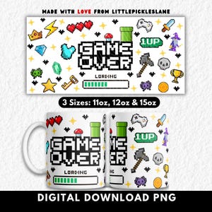 Taza de jugador con sublimación PNG, tazas de café de videojuegos, juegos retro, diseños de juegos arcade pixel art, regalos divertidos para chicos geek