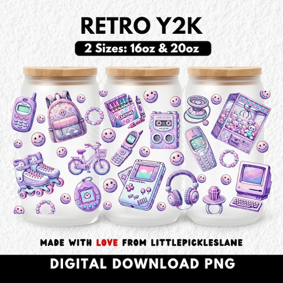 Retro 90s Nostalgia, 16oz Glass Can Wrap, 20oz Libbey Beer Glasses, Sublimation UVDTF Digital Design, 1990s 90s png Tumbler Cup Wraps