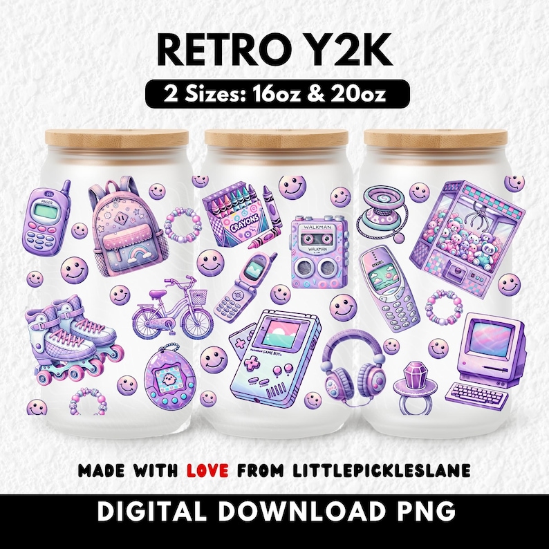 retro 90s uv dtf wrap for digital download sublimation 16oz libbey glass cans png file