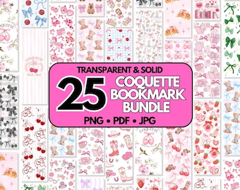 Coquette Printable Bookmark Bundle PNG, Bookish Reading Bow Girly, Sublimation Bookmarks Digital Download