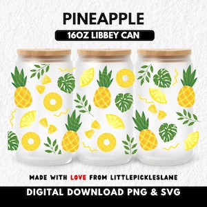 Opakowanie na kubek z ananasem o pojemności 16 uncji, szklanki Libbey Cup, sublimacja owoców UVDTF, cyfrowe opakowania do pobrania w formacie PNG SVG