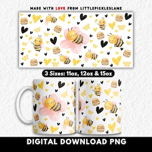 Bee Mug Wraps Sublimation PNG, Coffee Cup Mugs Print Designs, Honey Bees Wrap  Honeycomb Bumblebees Digital Download