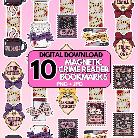 True Crime Magnetic Printable Bookmarks, Bookish Thriller Reader Printables, Bookmark Design Bundle, Cricut Digital Download PNG JPG