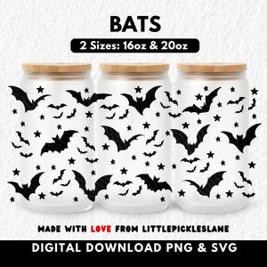 Bats Tumbler Can Wrap, Spooky Halloween Bat Coffee Cup Wraps, Digital Download PNG & SVG