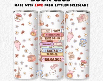 Bookish Books 20oz Tumbler Wrap Sublimation, Skinny Booktok Design, Cozy Girl Readers, Digital Download PNG