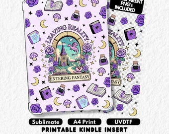 Fantasy Kindle Cover afdrukbaar inlegvel, leesgrage meisjessublimatieontwerp (digitale download, png-/pdf-bestand)