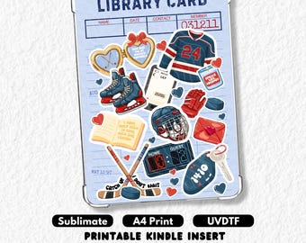 Hockey romantiek Kindle afdrukbare hoes insteekhoes, leesgrage meisjes, UVDTF en sublimatie, digitaal downloadontwerp, png-pdf-bestand, thuis afdrukken