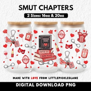 Spicy Book Tumbler Wrap Png 16oz Libbey Glass Can Wraps, Smut Books, Sublimation UVDTF Design, Bookish Romance Girl Reader, Digital Download