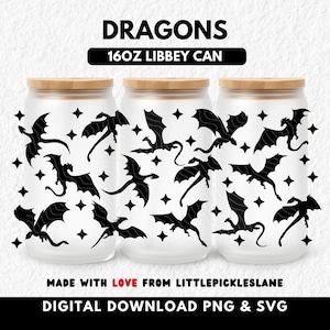 Dragon 16oz Tumbler Can Wrap, Libbey Glass Cans, Sublimation UVDTF Design, Bookish Fantasy Reader, Digital Download SVG PNG