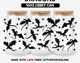 Dragon 16oz Tumbler Can Wrap, Libbey Glass Cans, Sublimation UVDTF Design, Bookish Fantasy Reader, Digital Download SVG PNG