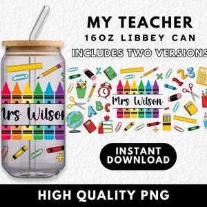 Teacher Facts 16oz Glass Can Tumbler Wrap PNG, Libbey Cans Sublimation UVDTF Design, Gifts Teachers, Digital Download Personalised Edit File
