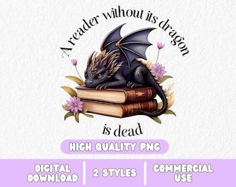 Bookish Cute Dragon Sticker Png | Trendy Digital Stickers | Kindle, Laptops, Tshirts | Booktok Books Girlie | Love Reading Girl Designs