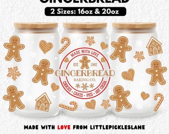 Christmas Gingerbread Tumbler Wrap Libbey Can, Festive Xmas Iced Coffee Holiday Sublimation UV DTF Printing Digital Download PNG File