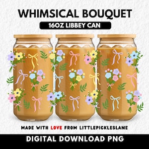 Coquette 16oz Tumbler Can Wrap, Libbey Cup Glasses, Whimsical Flower Girl, Sublimation UVDTF Design, Digital Download PNG