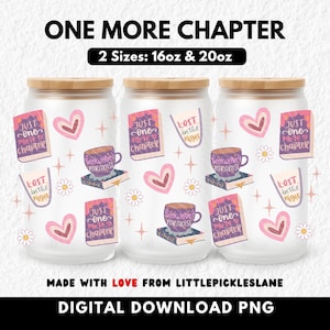 Diseño para vaso térmico de 16 oz con la imagen de una chica lectora, ideal para amantes de la lectura. Incluye diseños de Libbey Cup, café y libros. Diseño para sublimación UVDTF. Descarga digital en formato PNG.