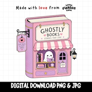 Halloween Boekwinkel Boekgerelateerde Sticker T-shirt Ontwerp, Spookachtige Spookbibliotheek Lezers, Sublimatie Shirt Mokken (Digitale Download PNG JPG)