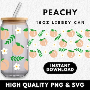 Fruit Tumbler Wrap 16oz Glass Can Png, Libbey Cans, Peach Fruits Cup Wraps, Sublimation UVDTF Design, Summer Fruits SVG Cricut, Cute Daisy
