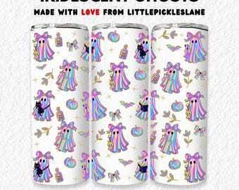 Iridescent Ghosts 20oz Sublimation Tumbler Wrap, Holographic Ghost Tumbler Design, Digital Download PNG