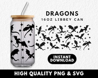 Dragon 16oz Tumbler Wrap | Libbey Glass Can | Sublimation Design | SVG for Cricut | Bookish Fantasy Books Png | Digital Download for UV DTF