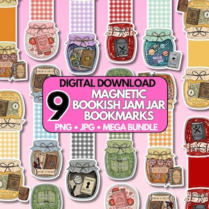 Magnetic Printable Bookmark Jars, Bookish Reading Jar Printables, Sublimation UVDTF Designs, Cricut Bookmarks Bundle Digital Download PNG