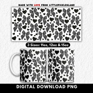 Diseño de taza con lazo gótico coqueto para sublimación (PNG), diseño de tazas de café con lazos negros, envoltorios góticos con cinta, estilo emo, descarga digital