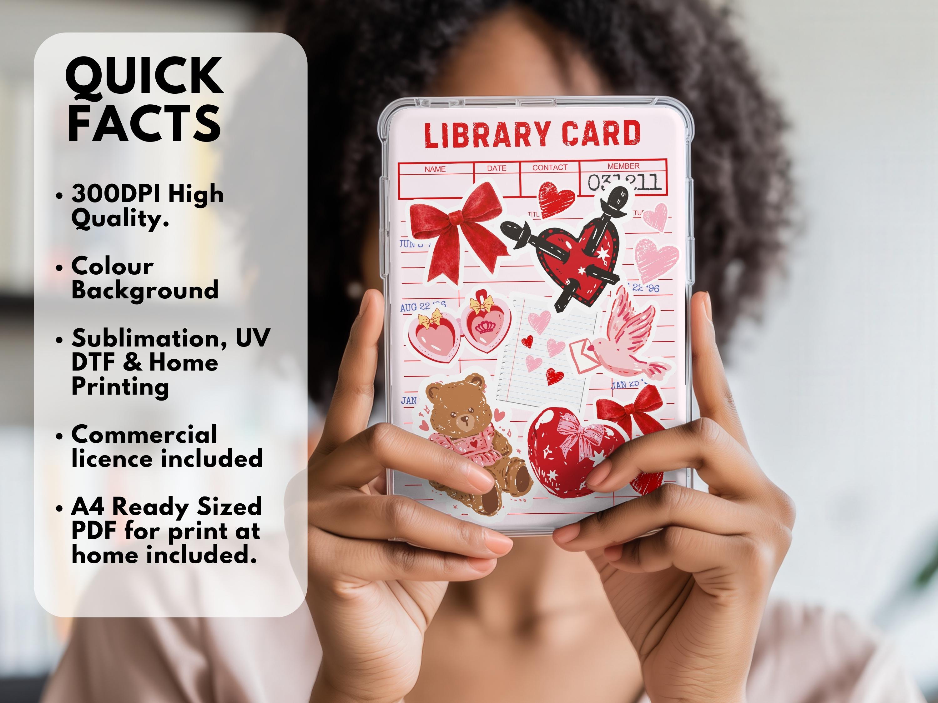 Kindle Printable Romance Library Card Insert Cover, Bookish Coquette ...
