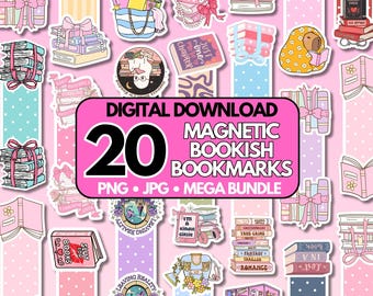 Magnetic Printable Bookmark Designs, Booktok Bookish Printables, Sublimation, UVDTF, Cricut Bookmarks Bundle Digital Download PNG