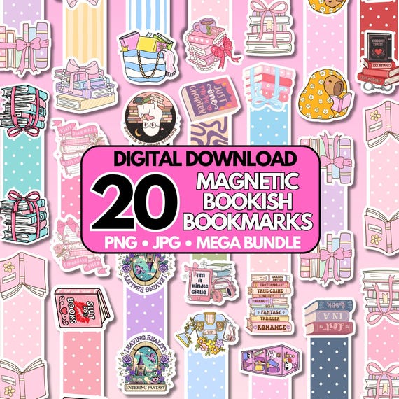 Magnetic Printable Bookmark Designs, Booktok Bookish Printables, Sublimation, UVDTF, Cricut Bookmarks Bundle Digital Download PNG